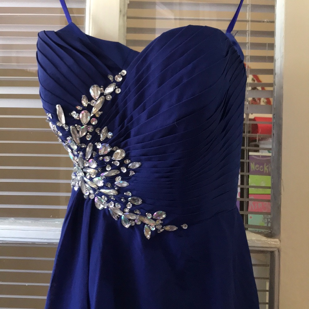 blue royal corset back dress